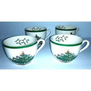 Vintage Spode England S3324 Christmas Tree TEA CUP Set of 4 Green Trim Mint